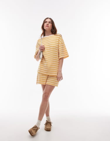 Topshop textured stripe shorts co-ord in orange