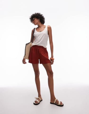 ARKET linen shorts with pull-on waist in burnt orange