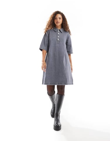 ONLY short sleeve denim dress in grey