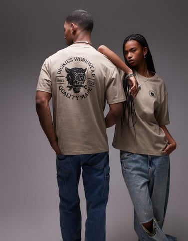 Dickies wrench tiger graphic back print t-shirt in tan