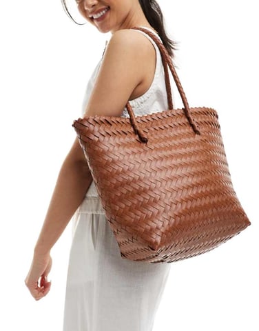 Accessorize weave top handle shoulder bag in tan