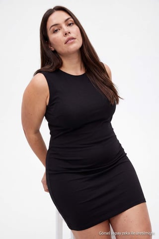 Trendyol Curve Women's Black Plain Midi Sleeveless Shift Plus Size Dress