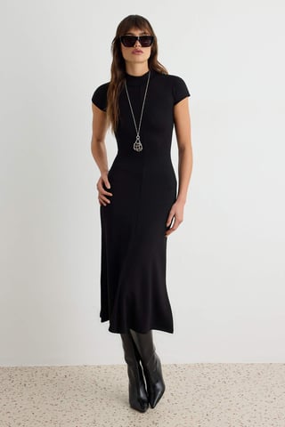 TRENDYOLMİLLA Women's Black Plain Midi Short Bodycon Dresses