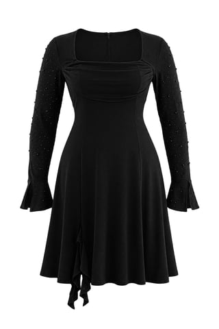 Trendyol Curve Women's Black Plain Short / Mini Long Skater Plus Size Dress