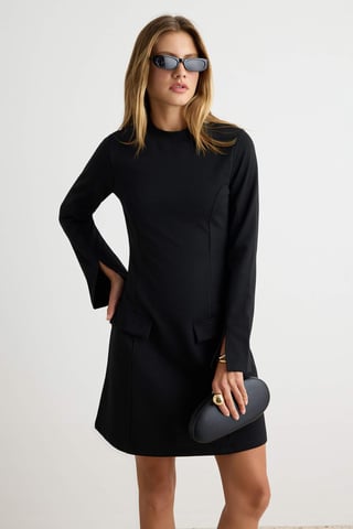 TRENDYOLMİLLA Women's Black Plain Short / Mini Long A-line Dresses