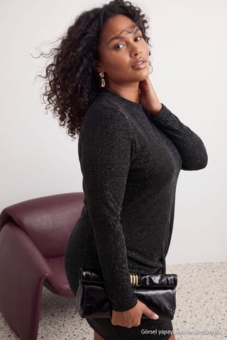 Trendyol Curve Women's Black Plain Short / Mini Long Bodycon Plus Size Dress