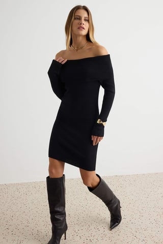 TRENDYOLMİLLA Women's Black Plain Short / Mini Long Bodycon Dresses