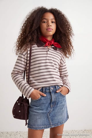 TRENDYOLKIDS Girls Brown Striped Long Regular fit Sweatshirts