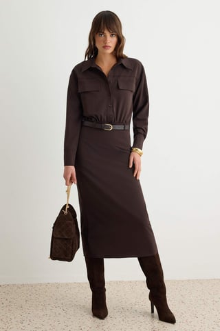 TRENDYOLMİLLA Women's Brown Plain Maxi Long Bodycon Dresses