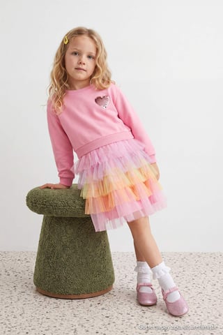 TRENDYOLKIDS Girls Pink Graphic Midi Long A-line Dresses