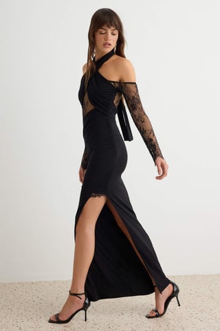 TRENDYOLMİLLA Women's Black Plain Maxi Long Shift Evening & Prom Dress