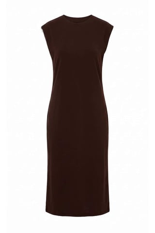 TRENDYOLMİLLA Women's Brown Plain Midi Sleeveless Shift Dresses