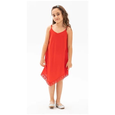 Çağla Şile Fabric Girl's Summer Dress Red