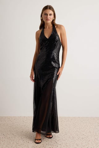 TRENDYOLMİLLA Women's Black Textured Maxi Sleeveless Mermaid Evening & Prom Dress