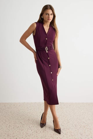 TRENDYOLMİLLA Women's Purple Plain Midi Sleeveless Bodycon Dresses
