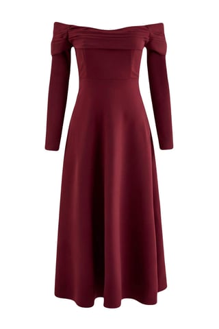TRENDYOLMİLLA Women's Burgundy Plain Midi Long A-line Dresses