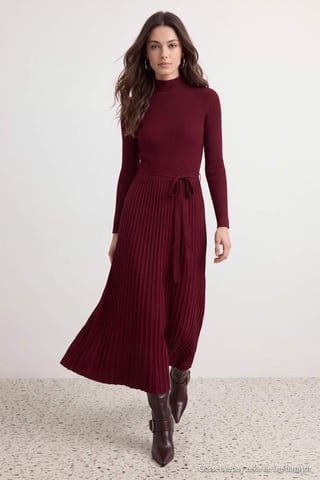 Trendyol Modest Women's Burgundy Plain Maxi Long A-line Modest Dresses