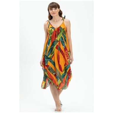 Nguo ya Majira ya Joto ya Strappy Voile Aphrodite Midi Urefu Haradali