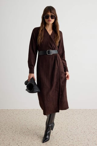 TRENDYOLMİLLA Women's Brown Plain Midi Long Shirt dress Dresses