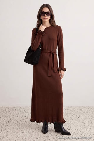 Trendyol Modest Women's Brown Plain Maxi Long Shift Modest Dresses