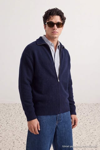 TRENDYOL MAN Men's Dark blue Plain Long Oversize Cardigans