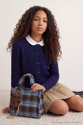 TRENDYOLKIDS Girls Dark blue Cable knit Long Regular fit Cardigans