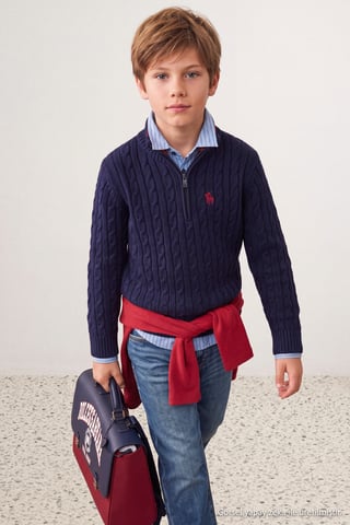 TRENDYOLKIDS Boys Dark blue Plain Long Regular fit Sweaters