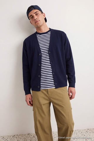 TRENDYOL MAN Men's Dark blue Plain Long Regular fit Cardigans