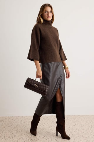 TRENDYOLMİLLA Women's Brown Plain Long Loose Sweaters