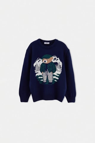 TRENDYOLKIDS Boys Dark blue Graphic Long Regular fit Sweaters