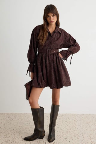 TRENDYOLMİLLA Women's Brown Plain Short / Mini Long Skater Dresses