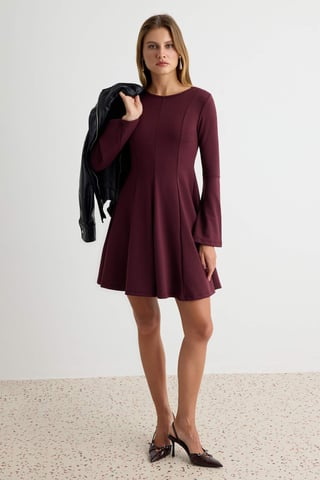 TRENDYOLMİLLA Women's Purple Plain Short / Mini Long Skater Dresses