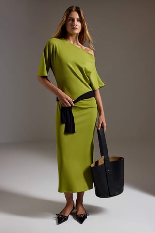 TRENDYOLMİLLA Women's Green Plain Midi Short A-line Dresses