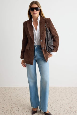TRENDYOLMİLLA Women's Brown Plain Long Fitted Blazers