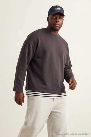 TRENDYOL MAN Men's Gray Plain Long Oversize Plus Size Sweatshirts