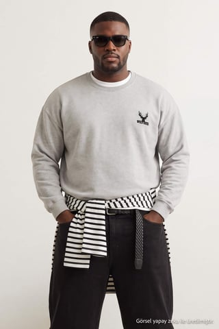 TRENDYOL MAN Men's Gray Plain Long Oversize Plus Size Sweatshirts