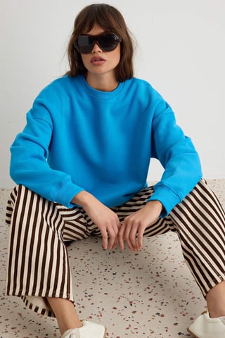 TRENDYOLMİLLA Women's Blue Plain Long Oversize Sweatshirts