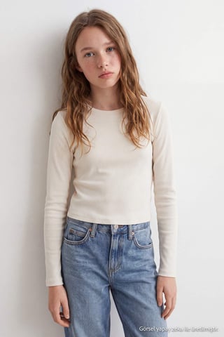 TRENDYOLKIDS Girls Ecru Plain Long Regular fit T-Shirts