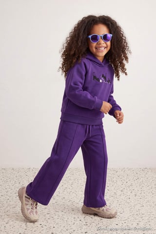 TRENDYOLKIDS Girls Purple Plain Long Regular fit Two Piece Sets