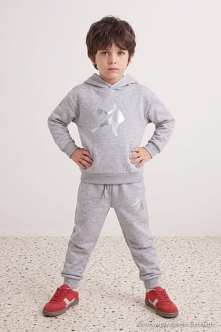 TRENDYOLKIDS Boys Gray Plain Long Regular fit Two Piece Sets