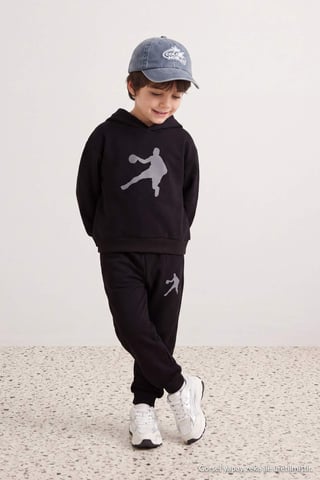 TRENDYOLKIDS Boys Black Plain Long Regular fit Two Piece Sets