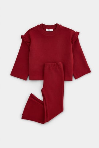 TRENDYOLKIDS Girls Burgundy Plain Long Regular fit Two Piece Sets