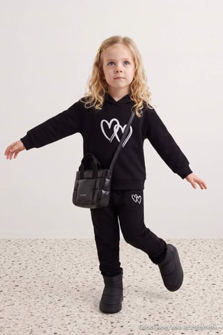 TRENDYOLKIDS Girls Black Plain Long Regular fit Two Piece Sets