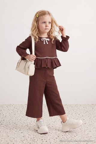 TRENDYOLKIDS Girls Burgundy Plain Short Regular fit Two Piece Sets