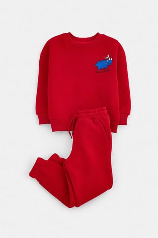 TRENDYOLKIDS Boys Red Graphic Long Oversize Two Piece Sets