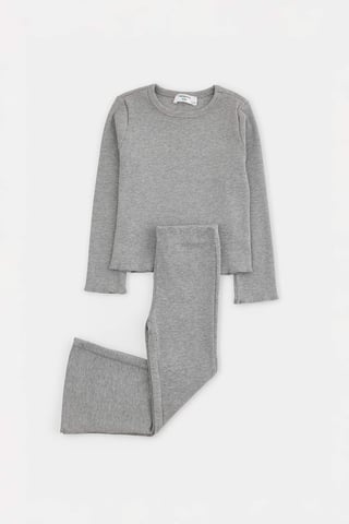 TRENDYOLKIDS Girls Gray Plain Long Regular fit Two Piece Sets