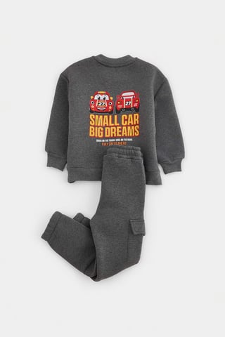 TRENDYOLKIDS Boys Gray Graphic Long Oversize Two Piece Sets