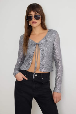 TRENDYOLMİLLA Women's Silver-colored Plain Long Regular fit Blouses