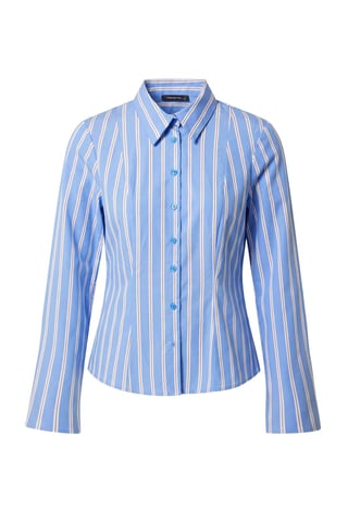 TRENDYOLMİLLA Women's Blue Striped Long Fitted Shirts