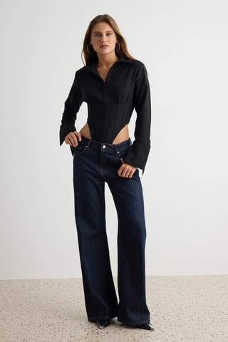 TRENDYOLMİLLA Women's Black Plain Long Fitted Shirts